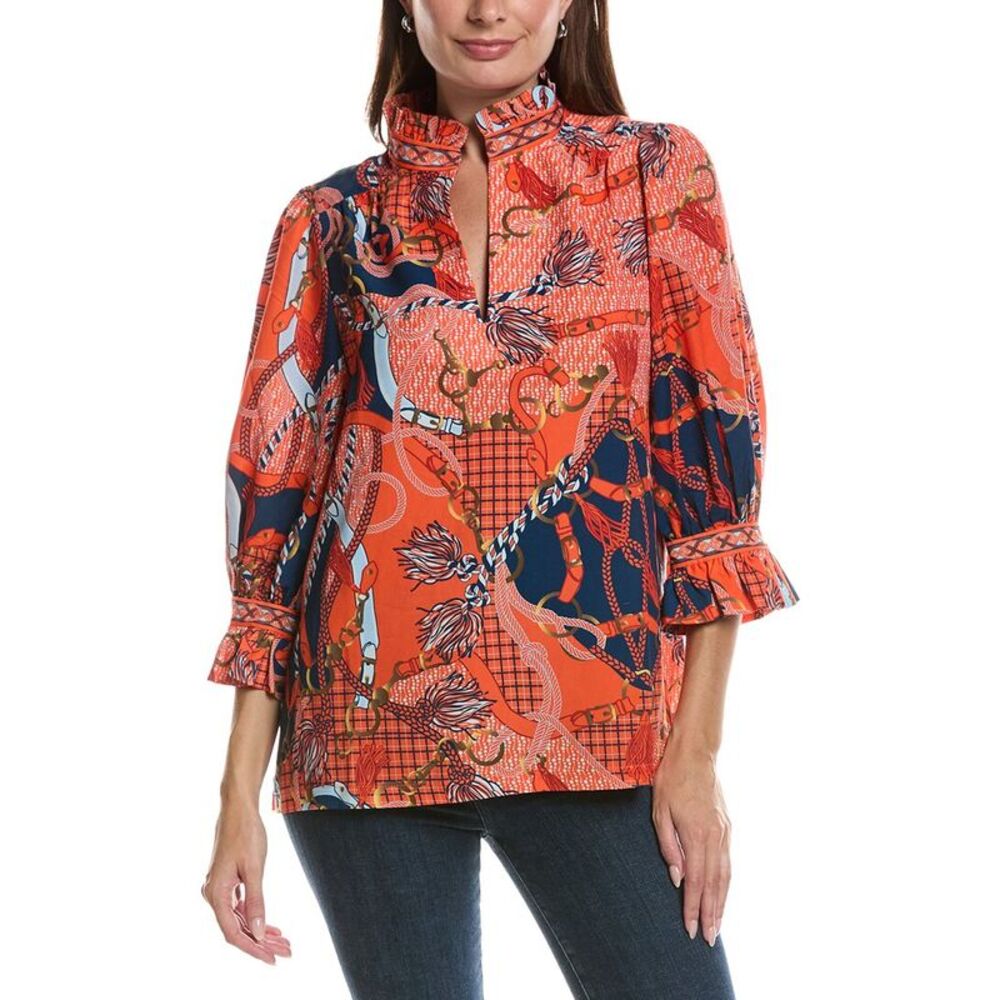 Gretchen Scott Womens Ruffle Neck Tunic